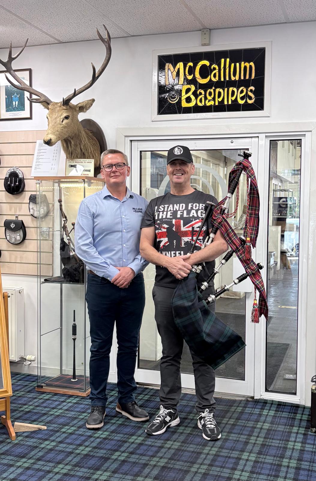 Neil Ironside collecting his pipes at McCallum Bagpipes